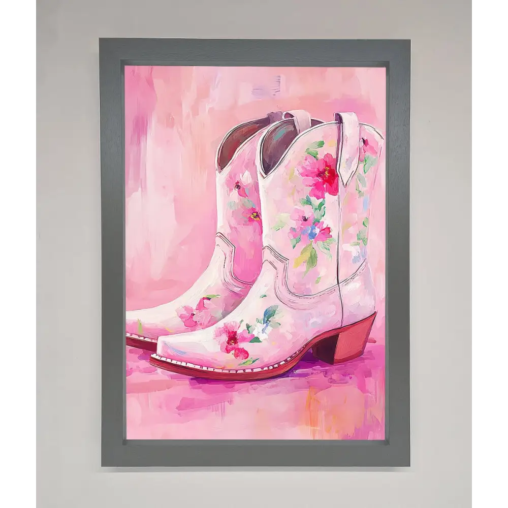 Floral Cowboy Boots Framed Poster - A3 (29.7 x 42 cm) / Dark Grey - Framed Print