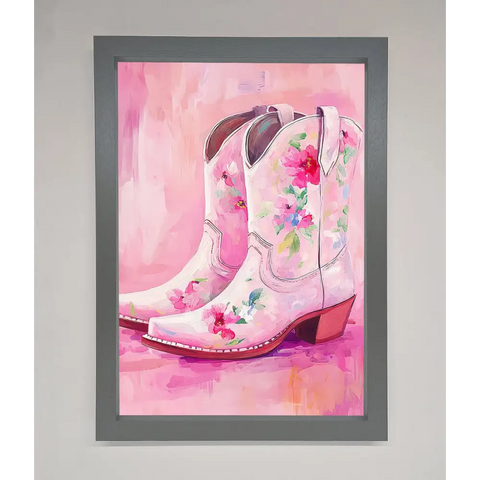 Floral Cowboy Boots Framed Poster - A3 (29.7 x 42 cm) / Dark Grey - Framed Print