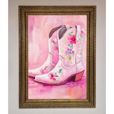 Floral Cowboy Boots Framed Poster - A3 (29.7 x 42 cm) / Ornate Gold - Framed Print