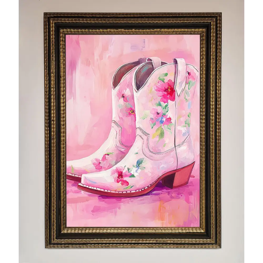 Floral Cowboy Boots Framed Poster - A3 (29.7 x 42 cm) / Ornate Gold Black - Framed Print