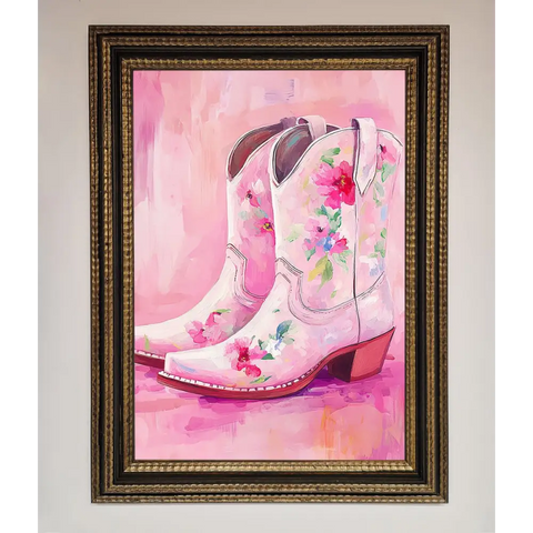 Floral Cowboy Boots Framed Poster - A3 (29.7 x 42 cm) / Ornate Gold Black - Framed Print