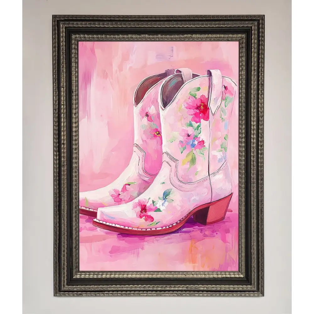 Floral Cowboy Boots Framed Poster - A3 (29.7 x 42 cm) / Ornate Silver Black - Framed Print