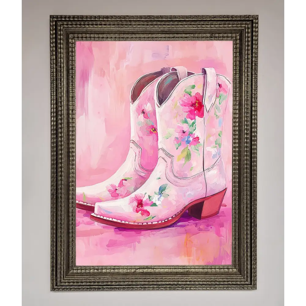 Floral Cowboy Boots Framed Poster - A3 (29.7 x 42 cm) / Ornate Silver - Framed Print