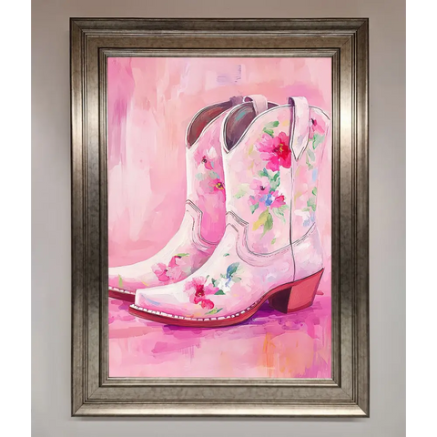 Floral Cowboy Boots Framed Poster - A3 (29.7 x 42 cm) / Silver - Framed Print