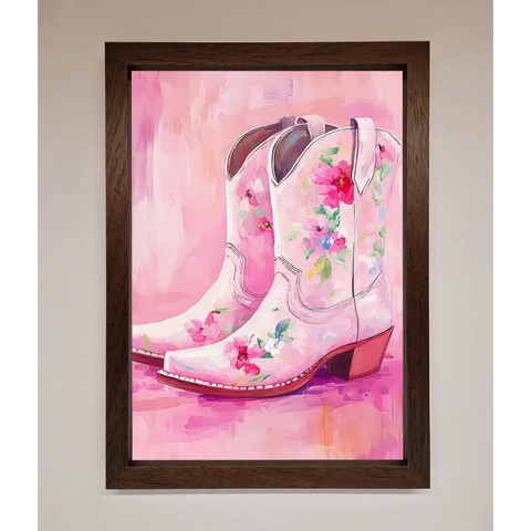 Floral Cowboy Boots Framed Poster - A3 (29.7 x 42 cm) / Walnut - Framed Print