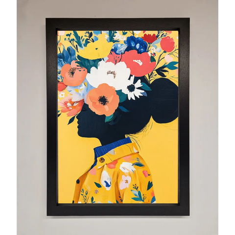 Floral Explosion Yellow Framed Print - A3 (29.7 x 42 cm) / Black - Framed Print