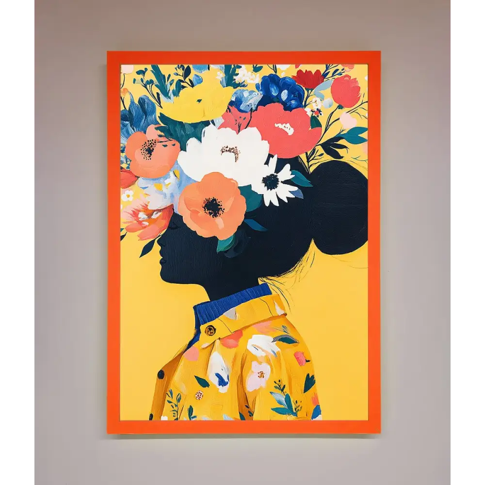 Floral Explosion Yellow Framed Print - A3 (29.7 x 42 cm) / Neon Orange - Framed Print