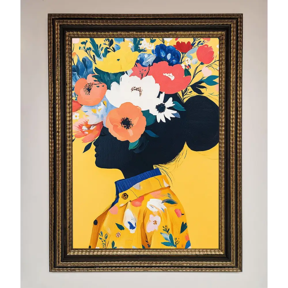 Floral Explosion Yellow Framed Print - A3 (29.7 x 42 cm) / Ornate Gold Black - Framed Print