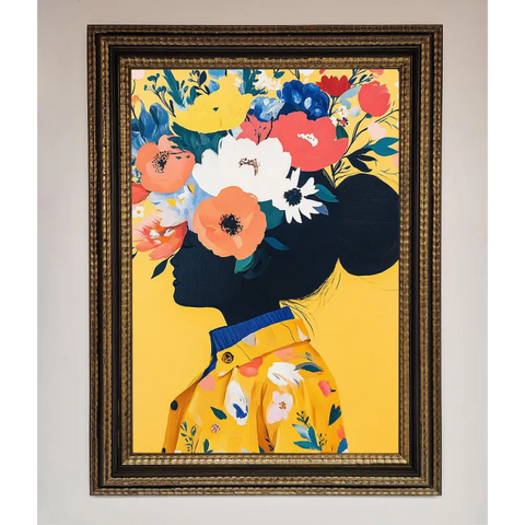 Floral Explosion Yellow Framed Print - A3 (29.7 x 42 cm) / Ornate Gold Black - Framed Print