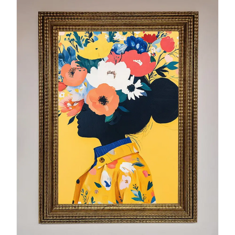 Floral Explosion Yellow Framed Print - A3 (29.7 x 42 cm) / Ornate Gold - Framed Print