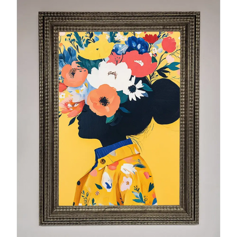 Floral Explosion Yellow Framed Print - A3 (29.7 x 42 cm) / Ornate Silver - Framed Print