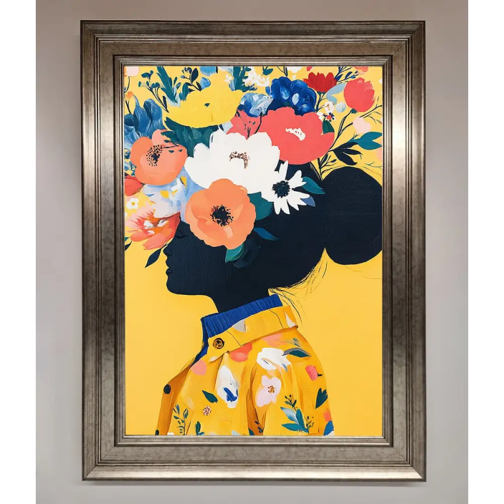 Floral Explosion Yellow Framed Print - A3 (29.7 x 42 cm) / Silver - Framed Print
