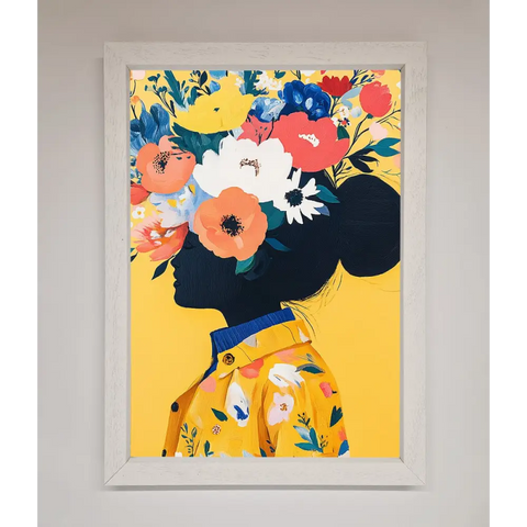 Floral Explosion Yellow Framed Print - A3 (29.7 x 42 cm) / White - Framed Print