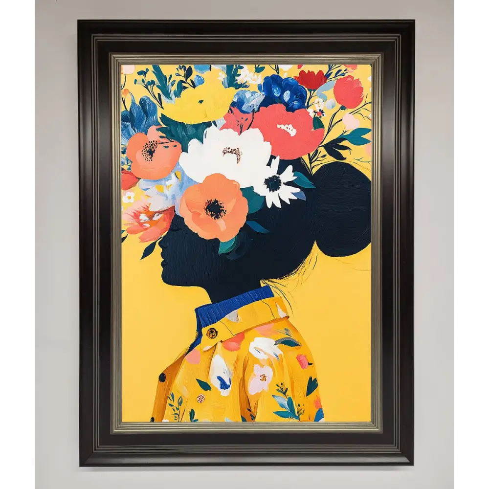 Floral Explosion Yellow Framed Print - B0 (100 x 141 cm) / Black Silver - Framed Print