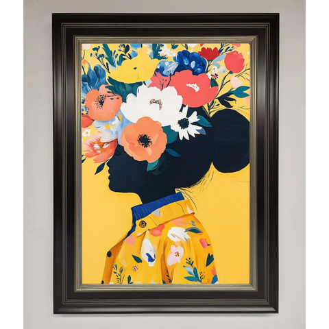 Floral Explosion Yellow Framed Print - B0 (100 x 141 cm) / Black Silver - Framed Print