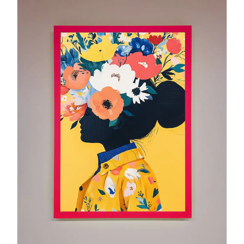 Floral Explosion Yellow Framed Print - B0 (100 x 141 cm) / Neon Pink - Framed Print