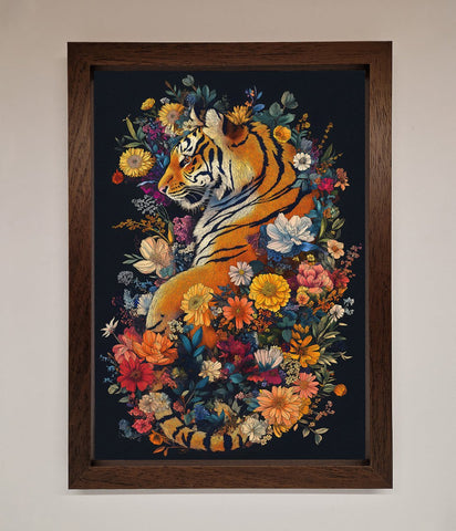 Floral Garden Tiger Framed Wall Art
