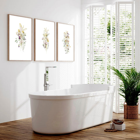 Toilet wall decoration | Set of 3 Floral wall art prints