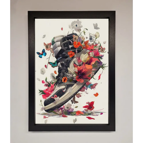 Floral Sneakers Framed Print - A3 (29.7 x 42 cm) / Black - Framed Print