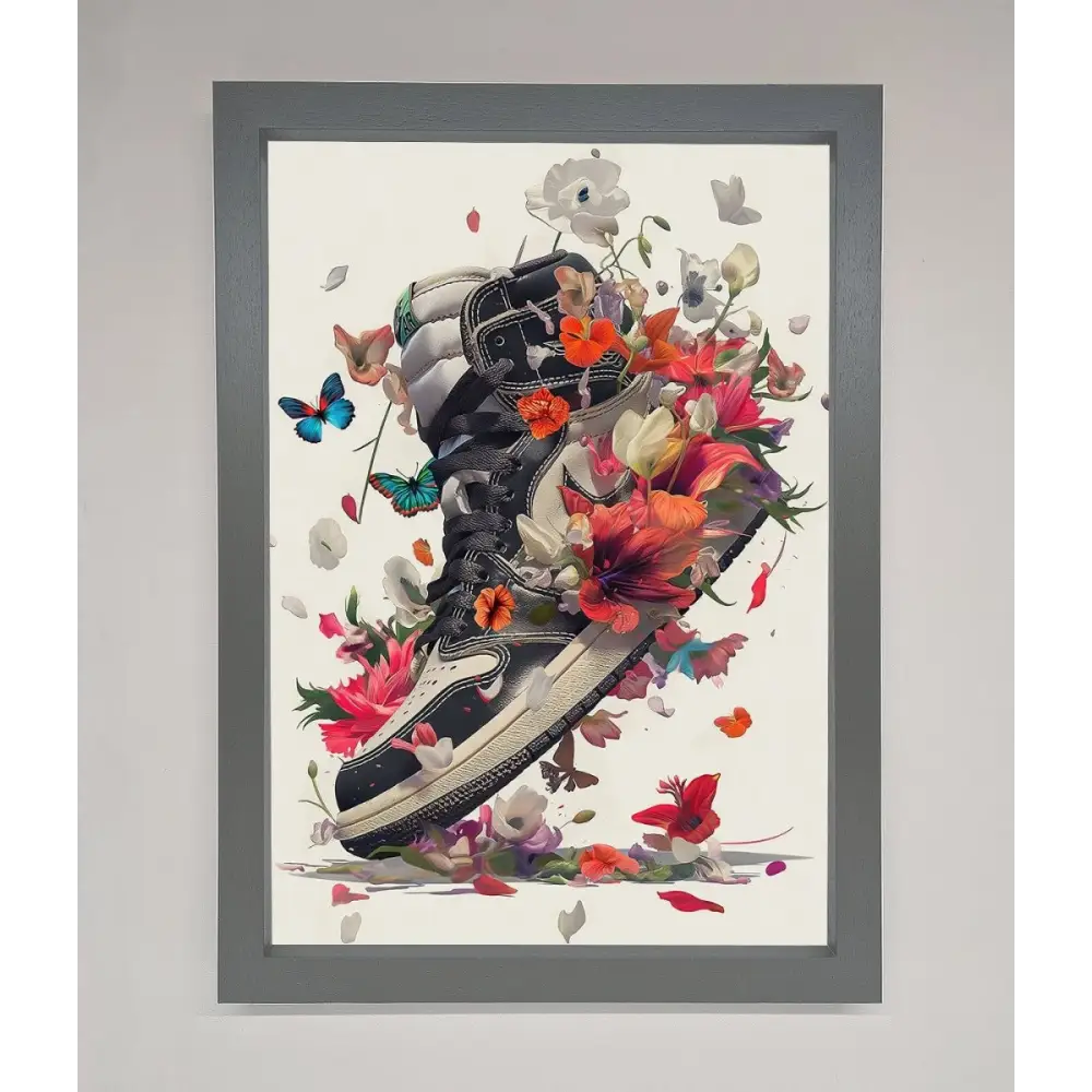 Floral Sneakers Framed Print - A3 (29.7 x 42 cm) / Dark Grey - Framed Print