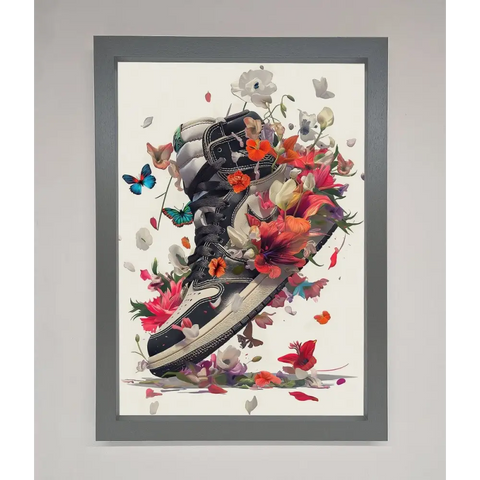 Floral Sneakers Framed Print - A3 (29.7 x 42 cm) / Dark Grey - Framed Print