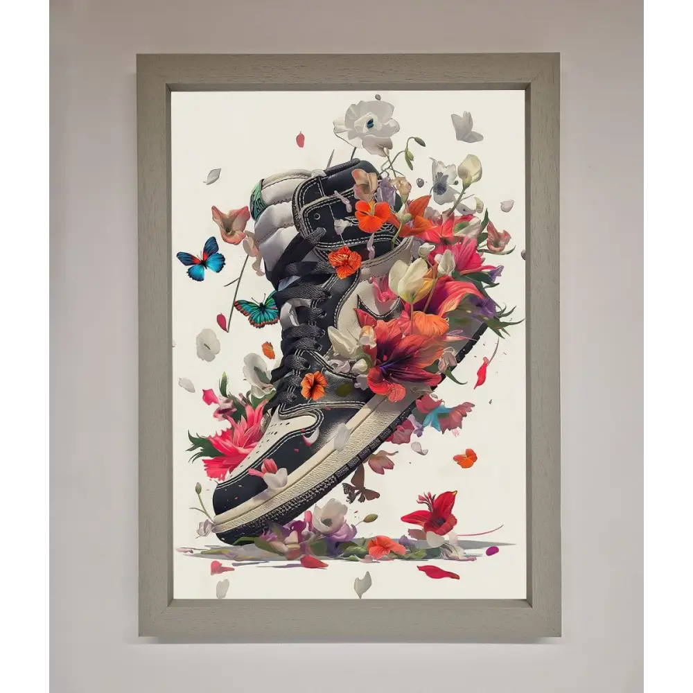 Floral Sneakers Framed Print - A3 (29.7 x 42 cm) / Grey - Framed Print