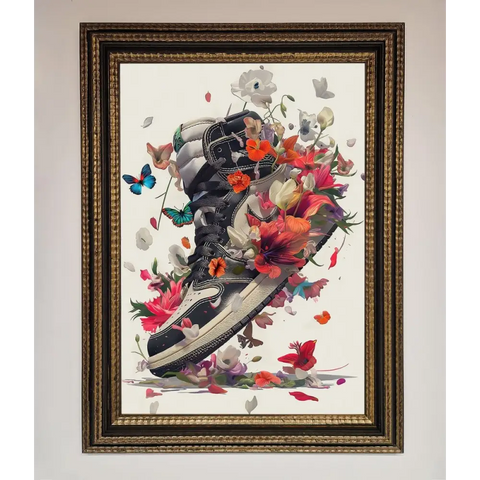 Floral Sneakers Framed Print - A3 (29.7 x 42 cm) / Ornate Gold Black - Framed Print