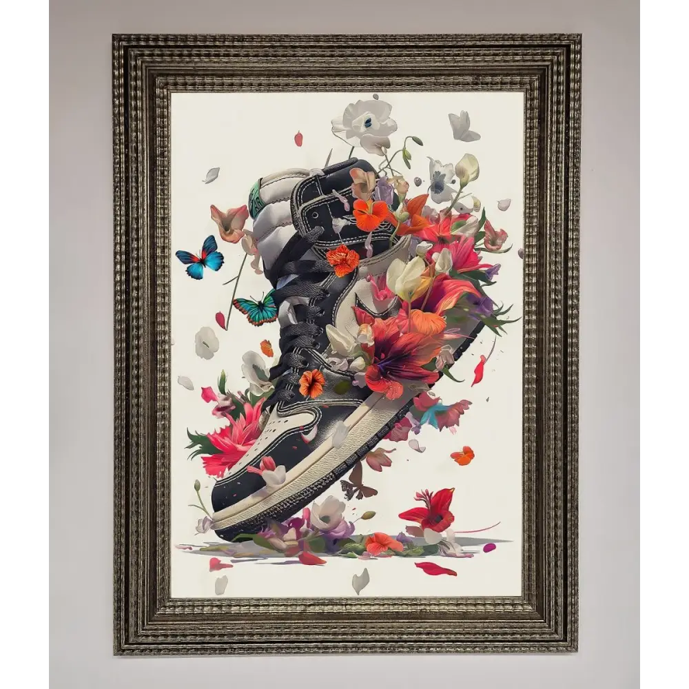 Floral Sneakers Framed Print - A3 (29.7 x 42 cm) / Ornate Silver - Framed Print