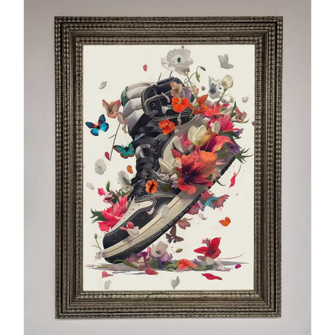 Floral Sneakers Framed Print - A3 (29.7 x 42 cm) / Ornate Silver - Framed Print