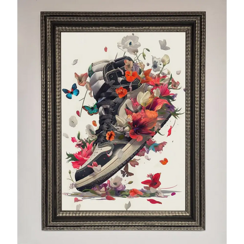 Floral Sneakers Framed Print - A3 (29.7 x 42 cm) / Ornate Silver Black - Framed Print