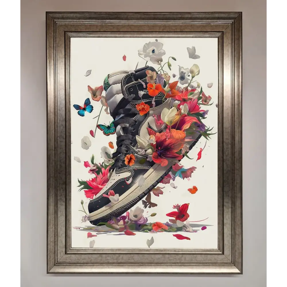 Floral Sneakers Framed Print - A3 (29.7 x 42 cm) / Silver - Framed Print