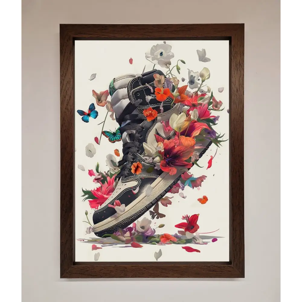 Floral Sneakers Framed Print - A3 (29.7 x 42 cm) / Walnut - Framed Print