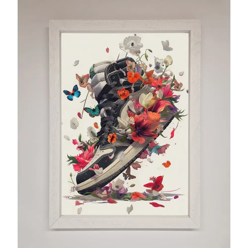 Floral Sneakers Framed Print - A3 (29.7 x 42 cm) / White - Framed Print