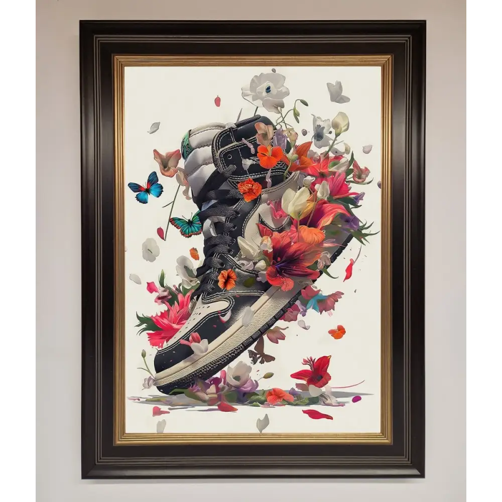 Floral Sneakers Framed Print - B0 (100 x 141 cm) / Black Gold - Framed Print