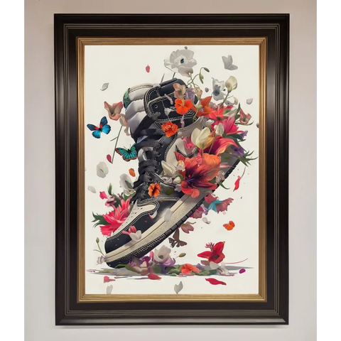 Floral Sneakers Framed Print - B0 (100 x 141 cm) / Black Gold - Framed Print