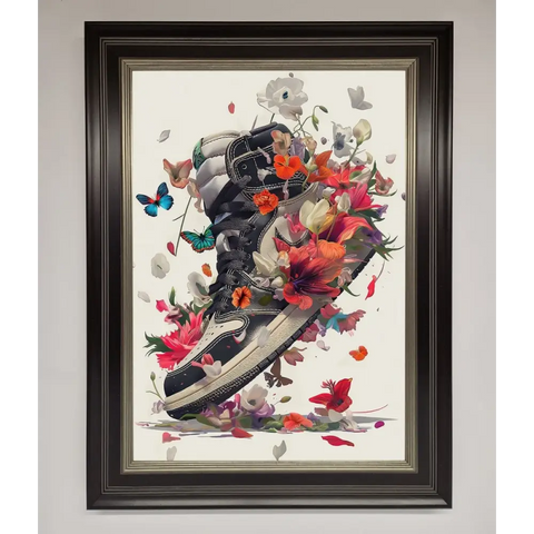 Floral Sneakers Framed Print - B0 (100 x 141 cm) / Black Silver - Framed Print
