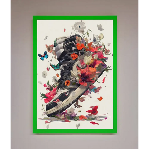 Floral Sneakers Framed Print - B0 (100 x 141 cm) / Neon Dark Green - Framed Print