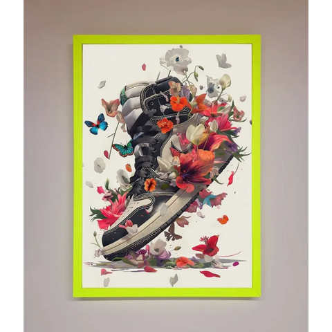 Floral Sneakers Framed Print - B0 (100 x 141 cm) / Neon Green - Framed Print