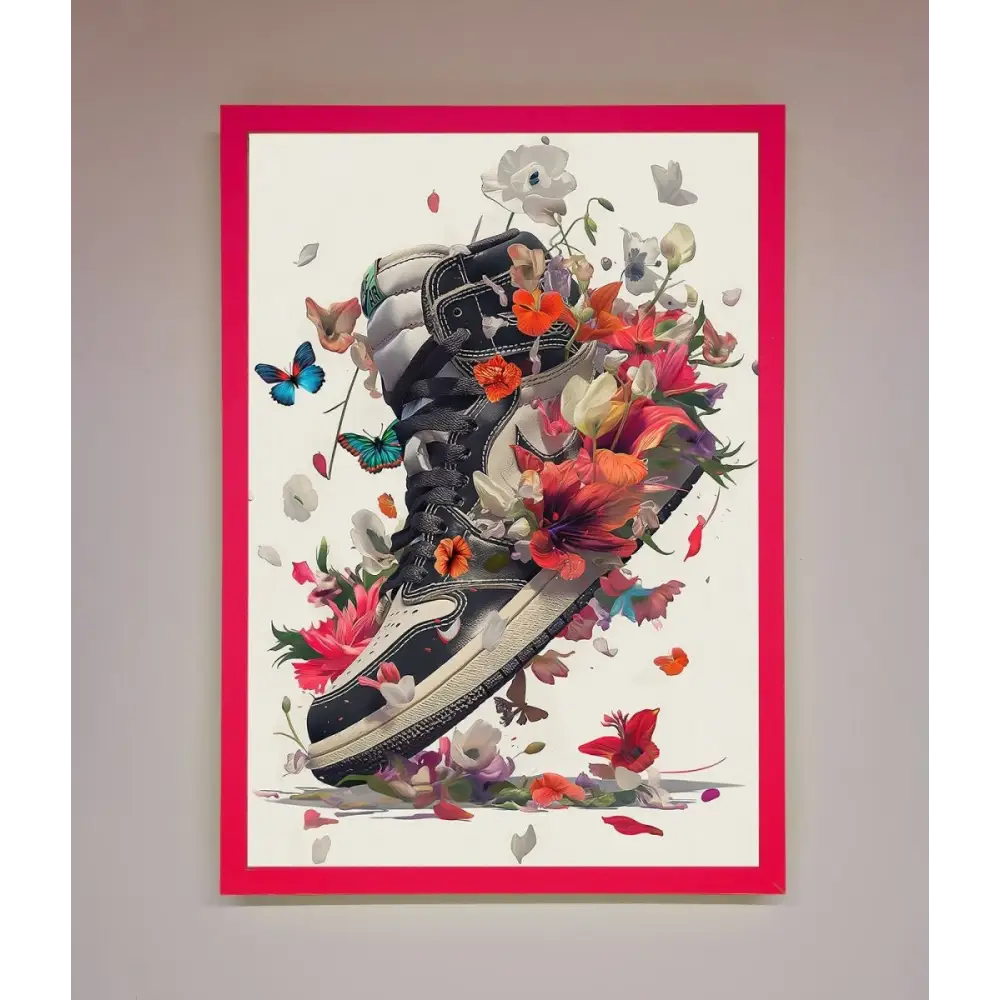 Floral Sneakers Framed Print - B0 (100 x 141 cm) / Neon Pink - Framed Print