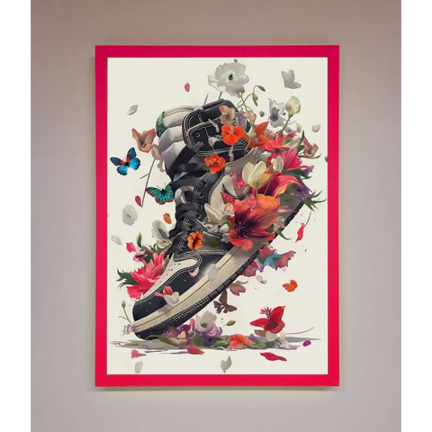 Floral Sneakers Framed Print - B0 (100 x 141 cm) / Neon Pink - Framed Print