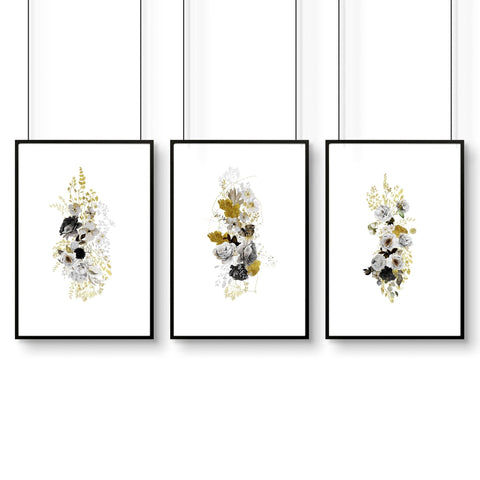 Wall art for large living room wall | set of 3 Floral wall art prints