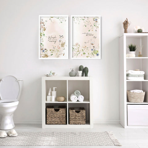 Bathroom decoration items | Set of 2 Shabby Chic wall art