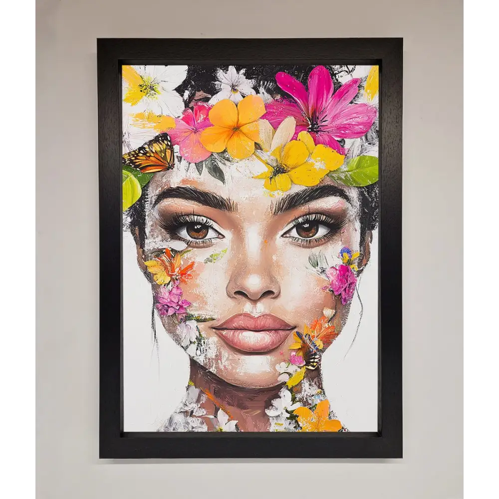Floral Woman Face Framed Print - A3 (29.7 x 42 cm) / Black - Framed Print