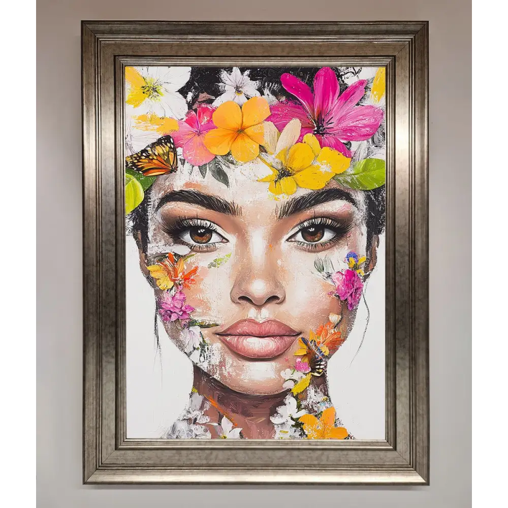 Floral Woman Face Framed Print - A3 (29.7 x 42 cm) / Silver - Framed Print