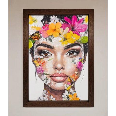 Floral Woman Face Framed Print - A3 (29.7 x 42 cm) / Walnut - Framed Print