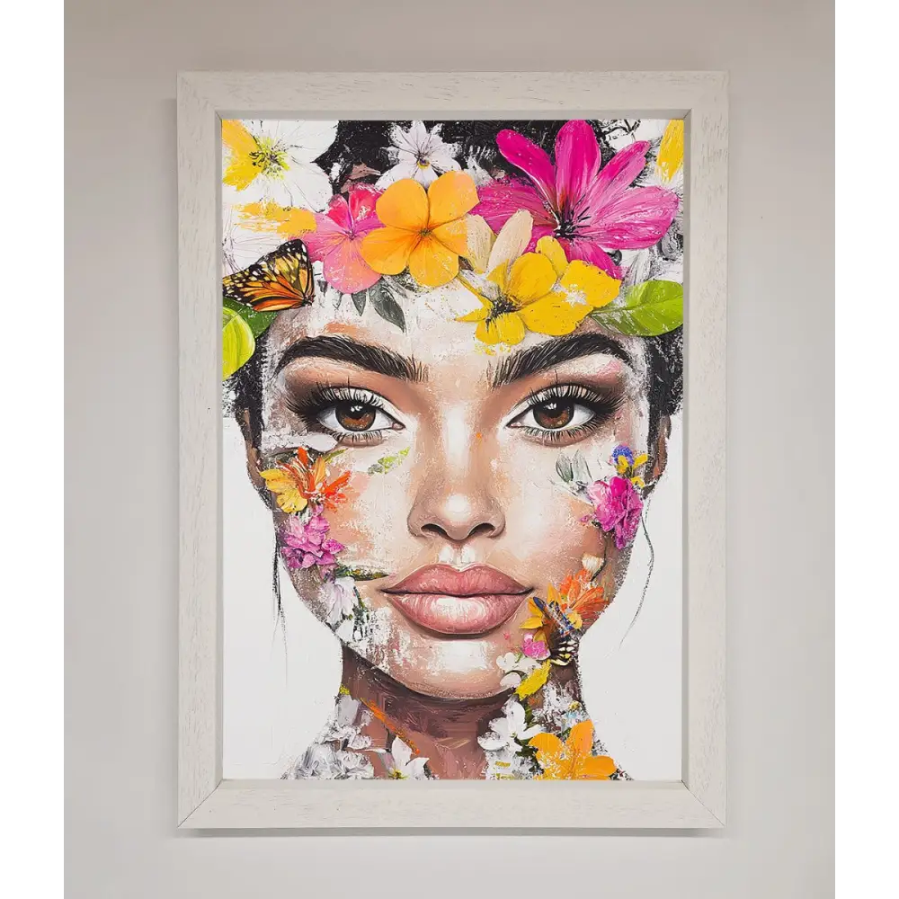 Floral Woman Face Framed Print - A3 (29.7 x 42 cm) / White - Framed Print