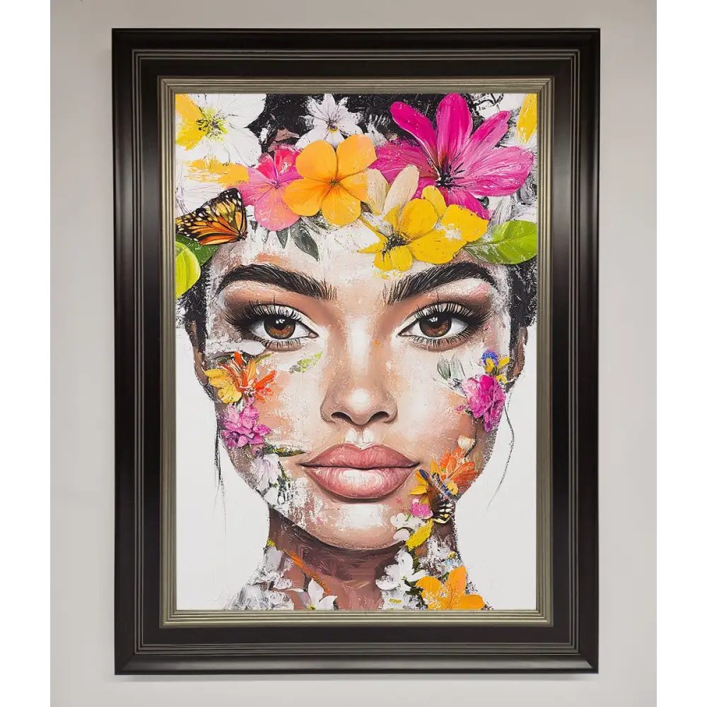 Floral Woman Face Framed Print - B0 (100 x 141 cm) / Black Silver - Framed Print
