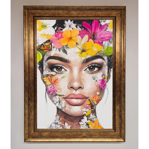 Floral Woman Face Framed Print - B0 (100 x 141 cm) / Bronze - Framed Print