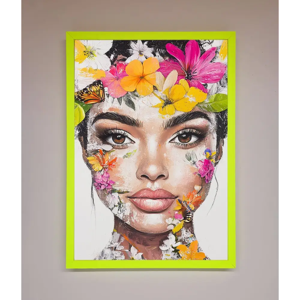 Floral Woman Face Framed Print - B0 (100 x 141 cm) / Neon Green - Framed Print