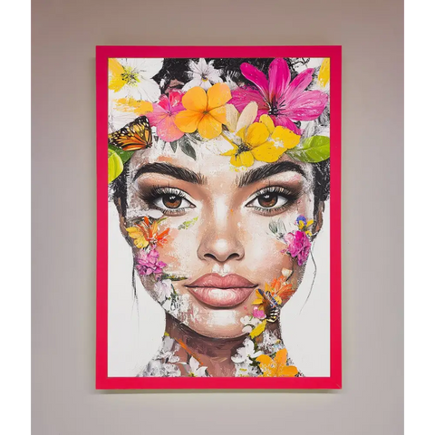 Floral Woman Face Framed Print - B0 (100 x 141 cm) / Neon Pink - Framed Print